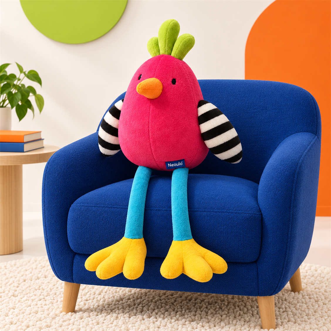Nezulo Pippa Long-Leg Bird Plush detail and room view